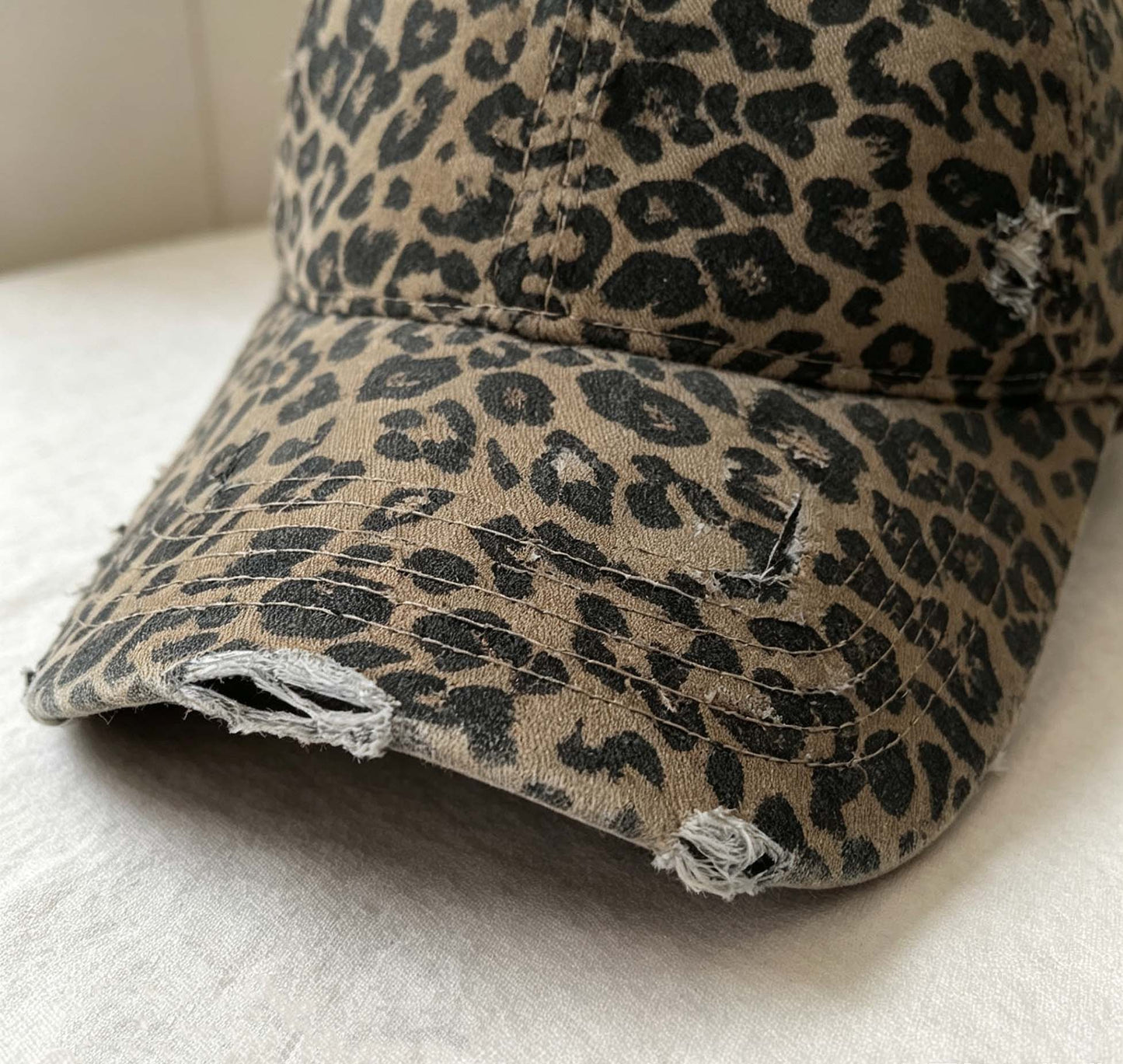 Washed Leopard Print Baseball Cap, Vintage Distressed Sun Hat