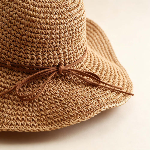 New Women Summer Woven Sun Hat, Foldable Wide Brim Beach Hat
