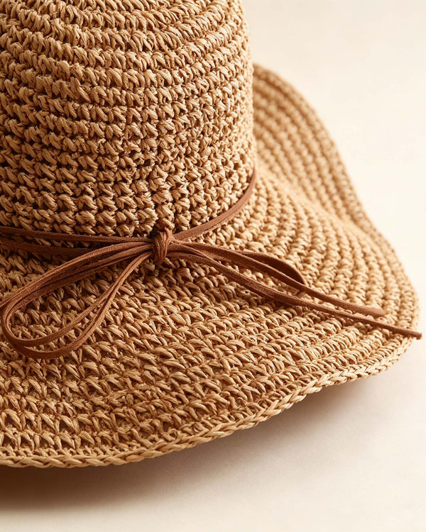 New Women Summer Woven Sun Hat, Foldable Wide Brim Beach Hat