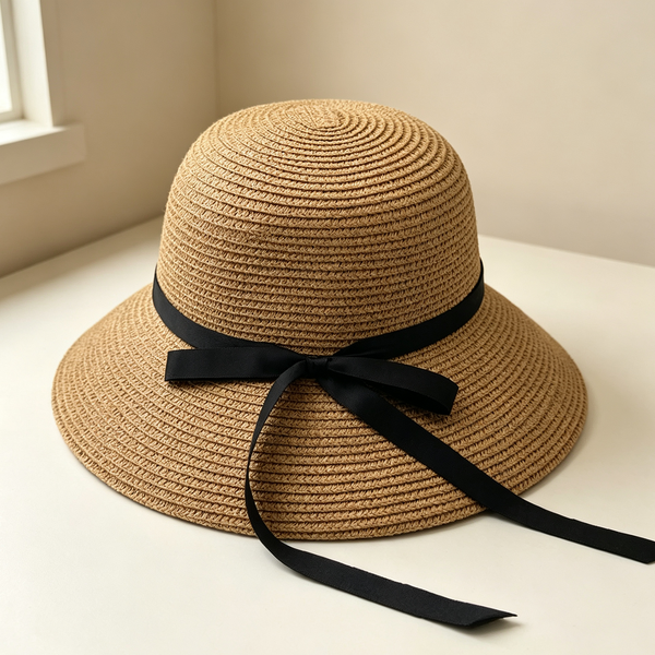 Bow Straw Bucket Hat