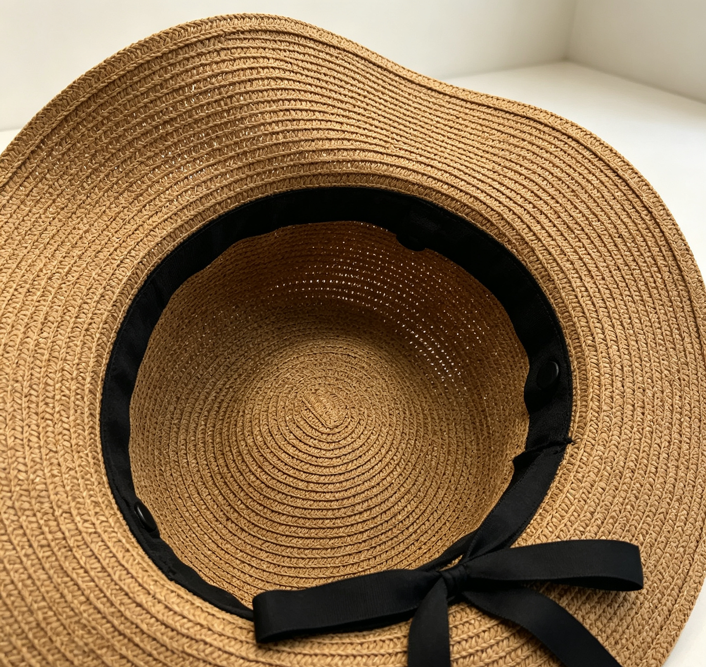 Foldable Woven Bucket Hat With Bow, Summer Beach Sun Protection Hat